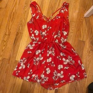 Red floral romper
